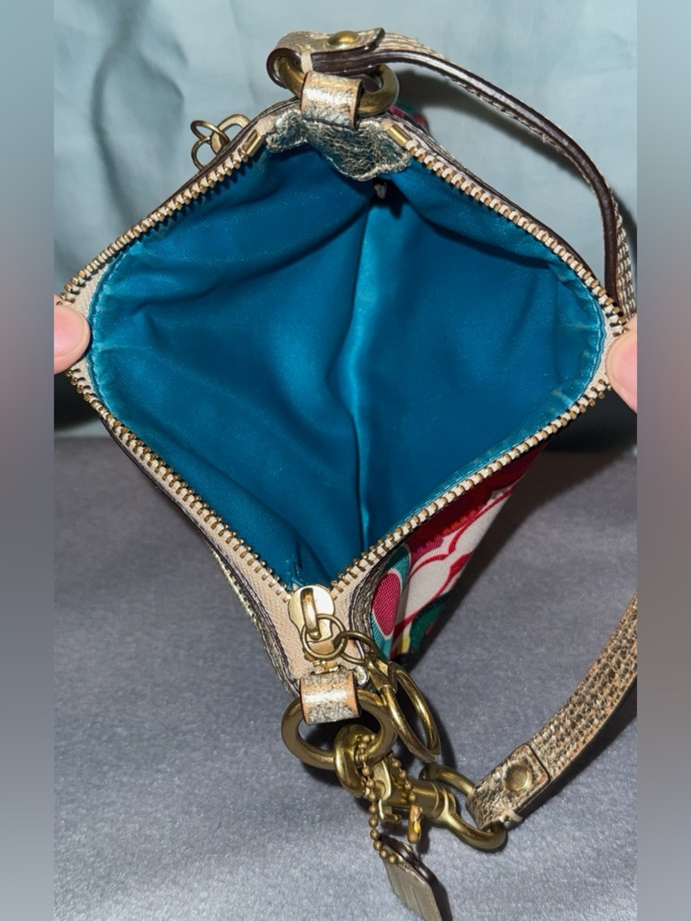 Coach Multicolor Signature 'C' Print Poppy Wristlet with Gold Trim - Picture 6 of 8